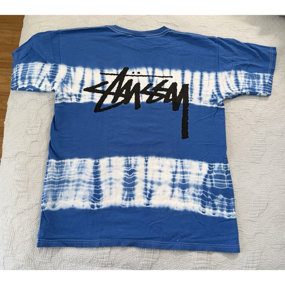 Stussy T-shirt Men’s Size Medium Blue White Tie Dye Logo Tee Skater Y2K